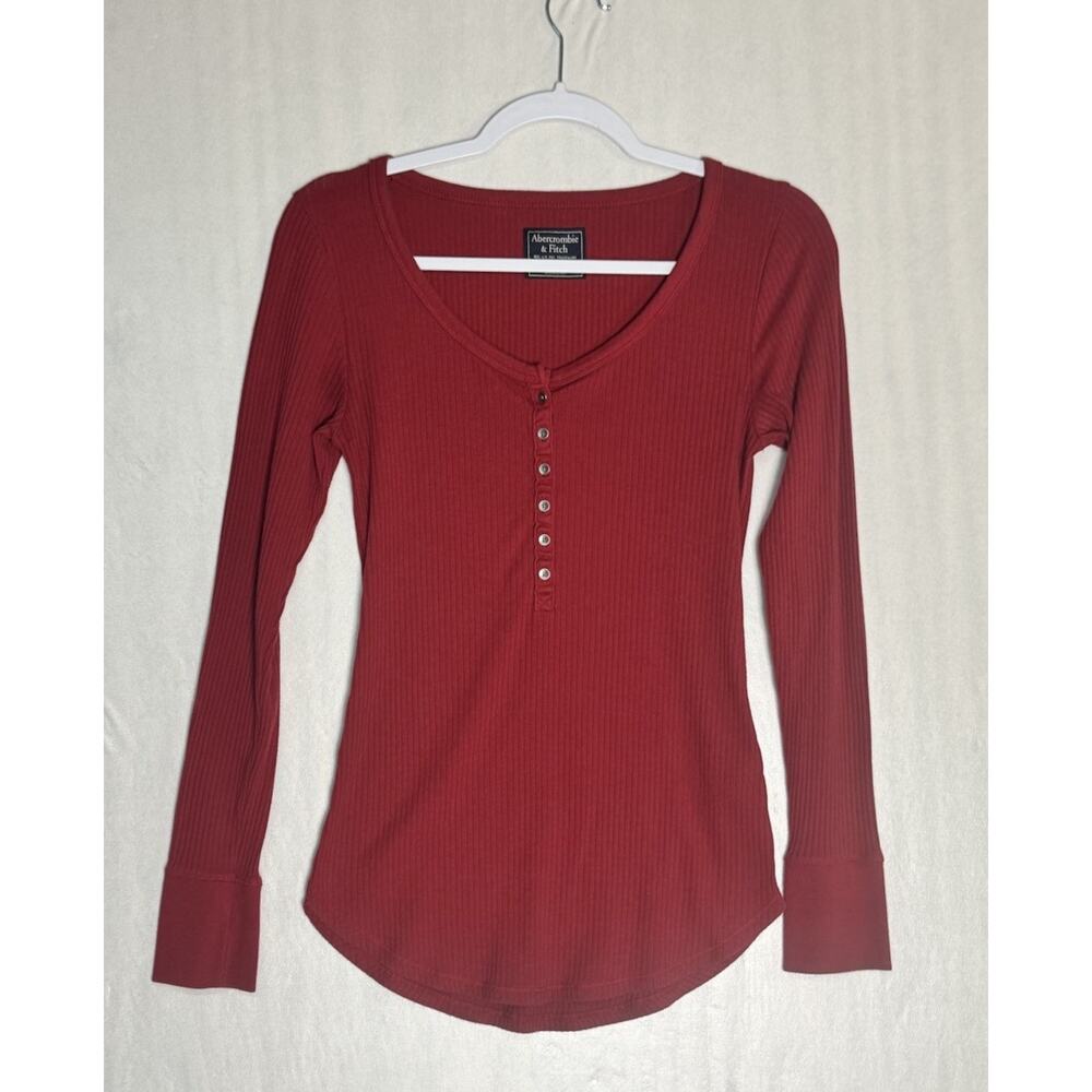 Y2K Abercrombie & Fitch Womens Red Ribbed Henley Top Bella Swan Elena Gilbert M